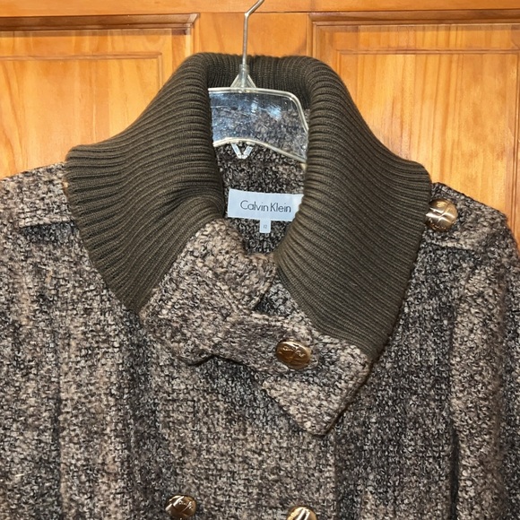 Calvin Klein wool tweed coat double breasted with belt Color: brown gray cream - Picture 3 of 10